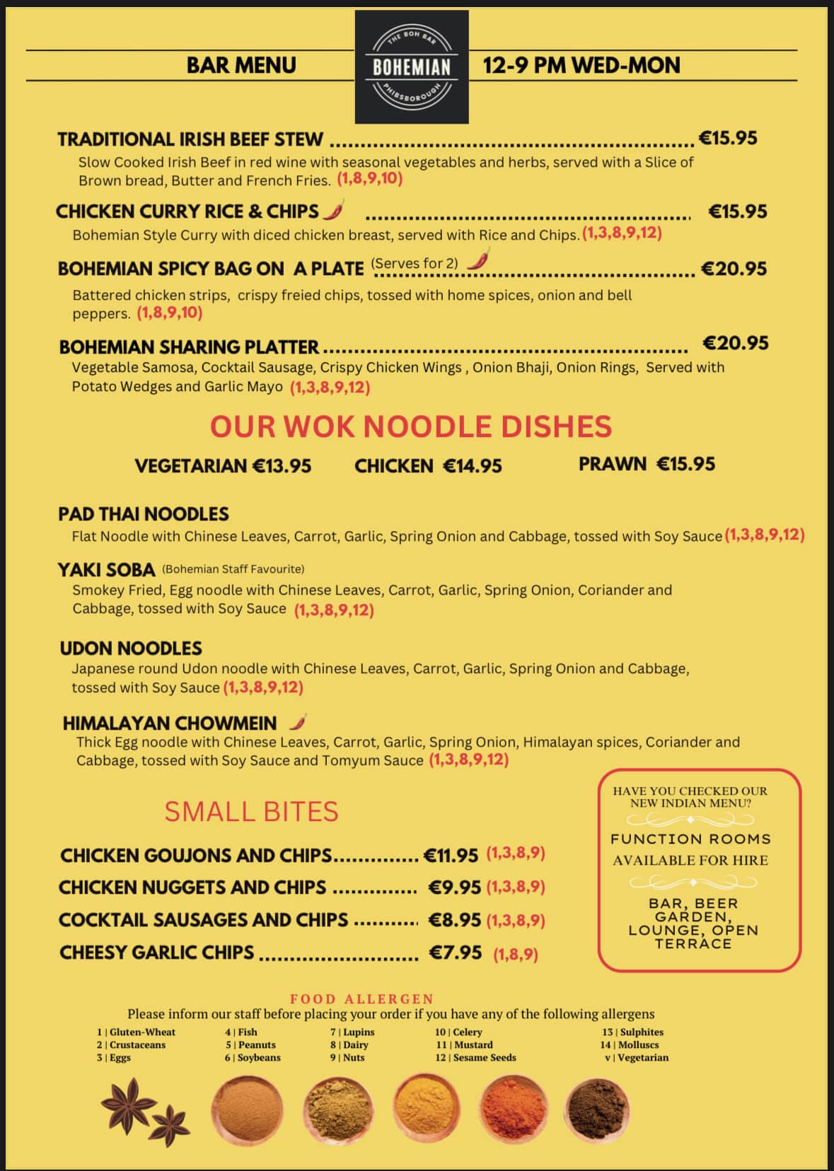 Bar food menu — page 1