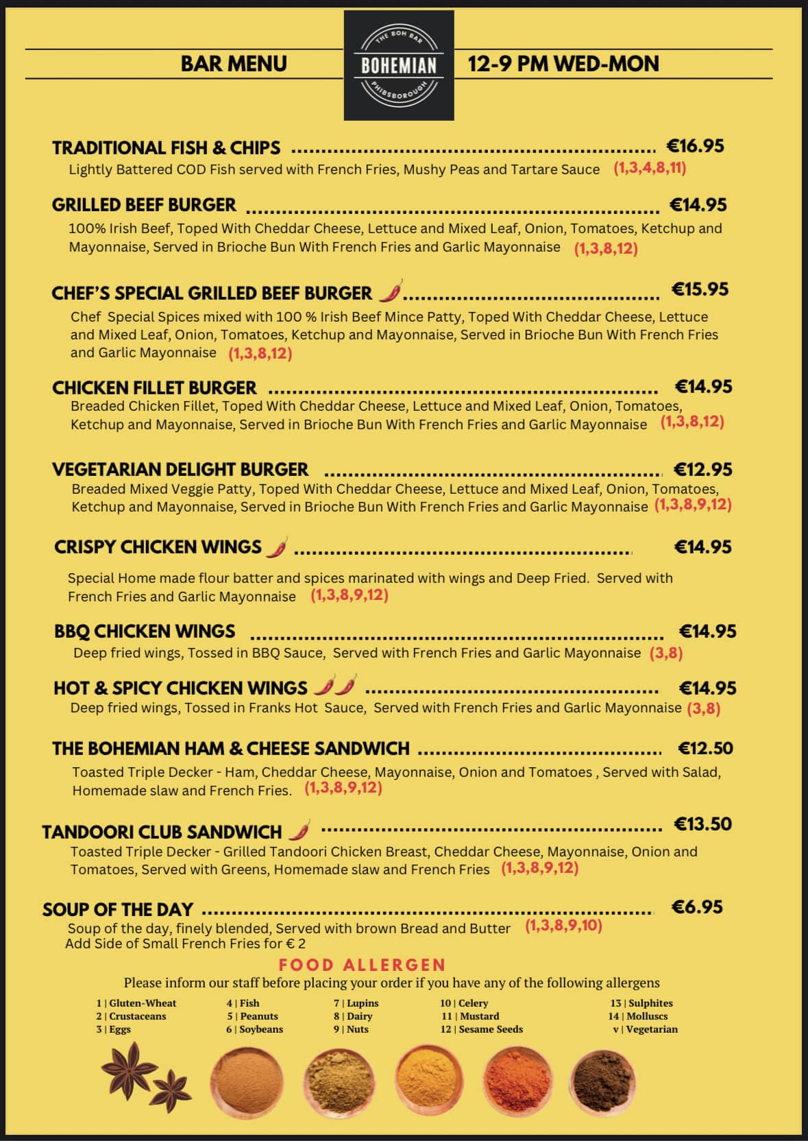 Bar food menu — page 2