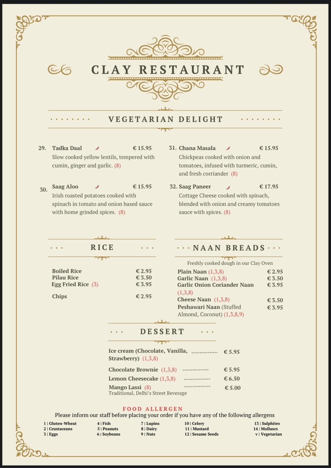 Clay Restaurant full menu