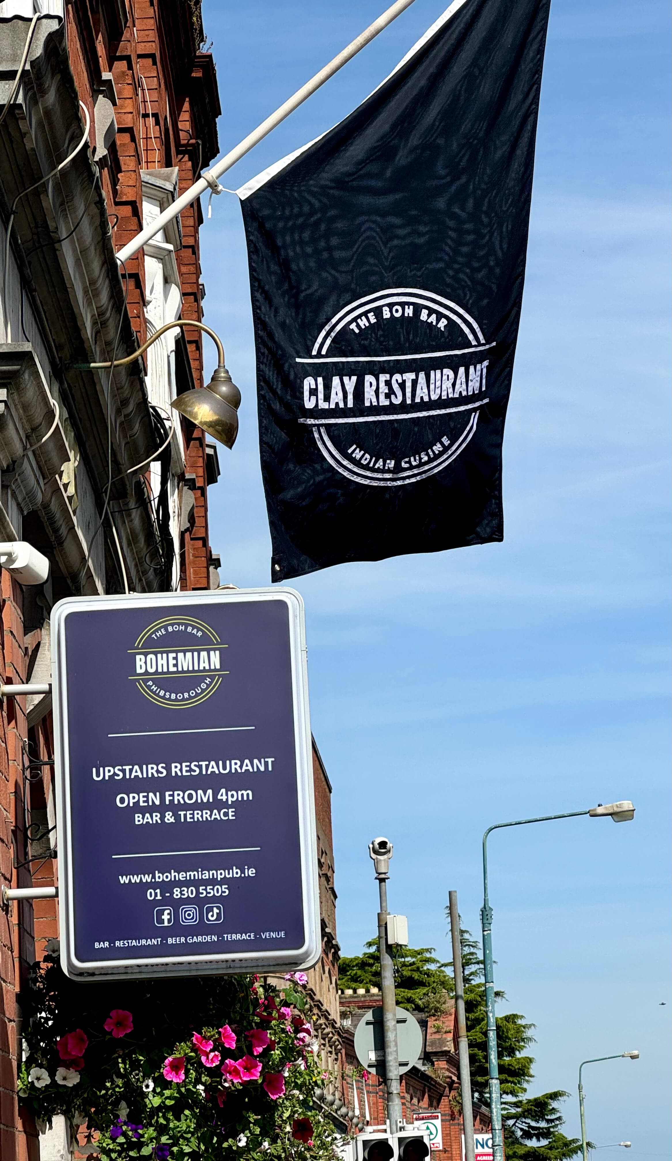Clay Restaurant flag outside Bohemian Pub on Phibsborough Road