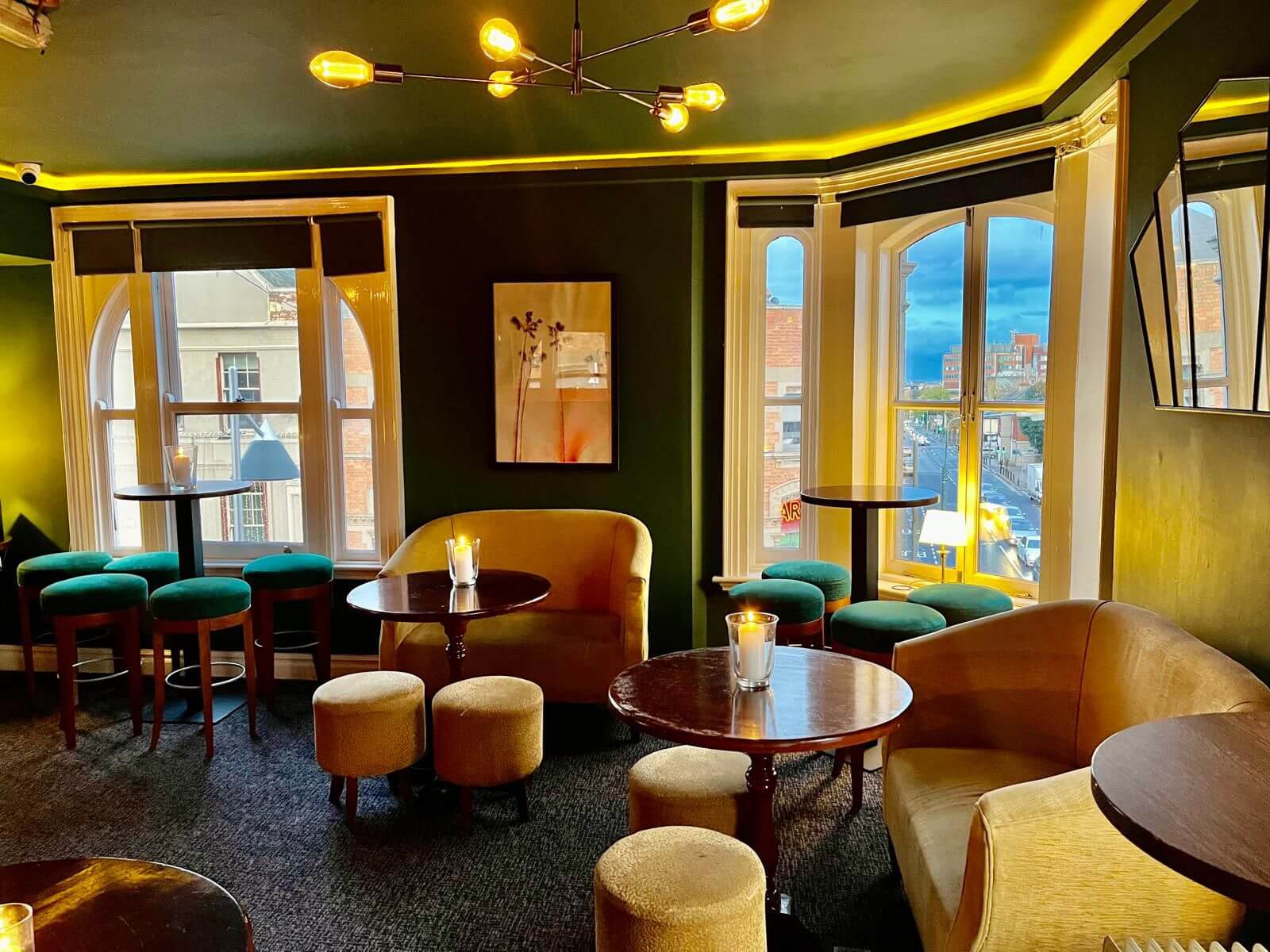 View over Phibsborough Road looking out from the top-floor Green Room window, Bohemian Pub