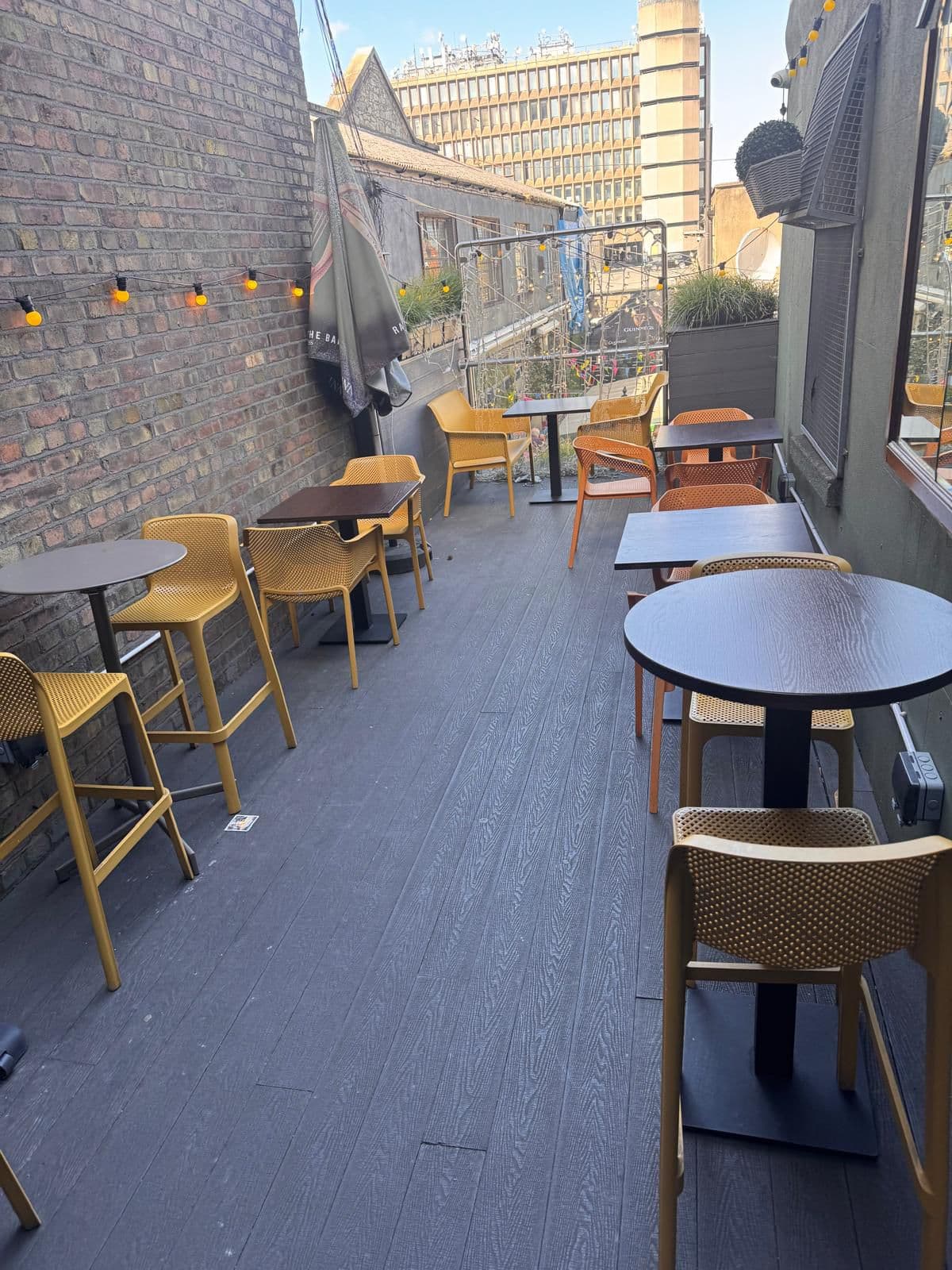The open terrace at Bohemian Pub — outdoor seating overlooking the beer garden, Phibsborough